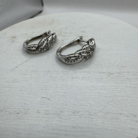 Sterling Silver Diamond Twisted Half Hoop Earrings - Picture 15 of 15